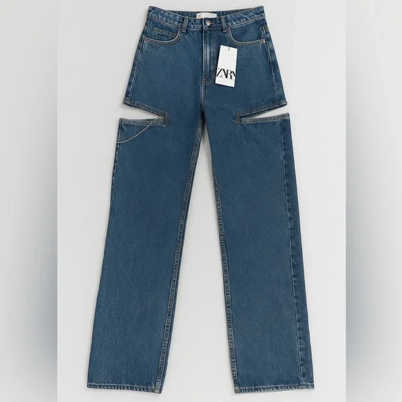 Zara Women's Z975 Mid Waist Straight Leg Cutout Jewel Jeans - Picture 3 of 3